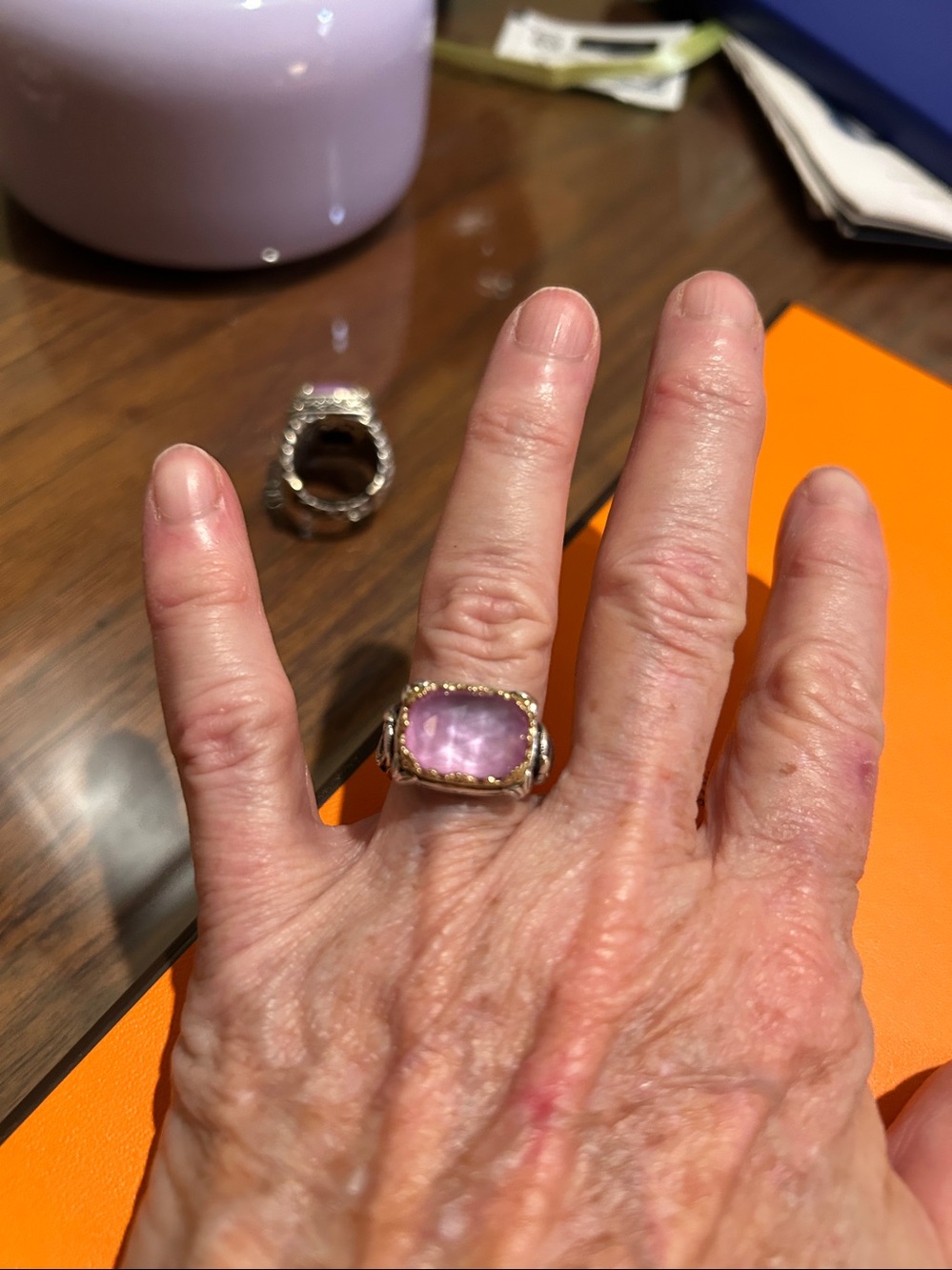 Konstantino 18k Gold & Sterling Silver Rock Crystal & Pink Sapphire doublet ring
